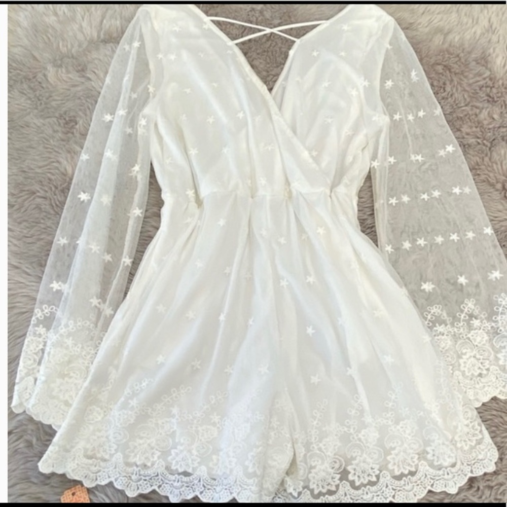 White GB long sleeve romper